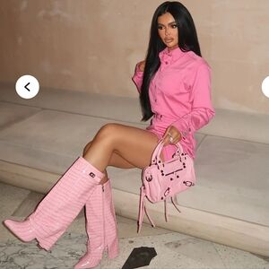 Pink Knee High Boots